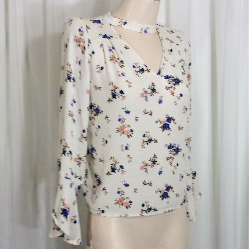 American Eagle Choker Bell Floral Sleeve Blouse S
